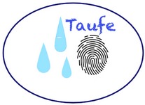 Logo mit Wassertropfen und Fingerabdruck mit Text "Taufe"